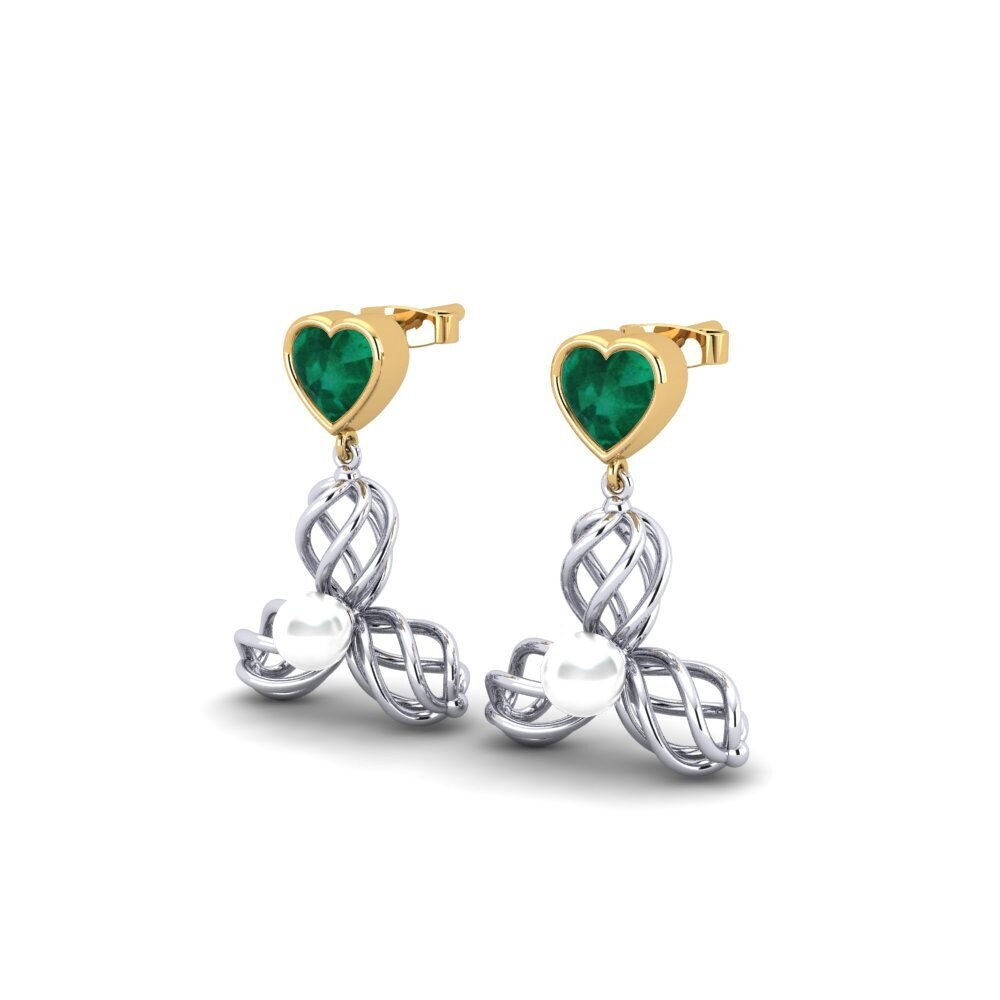 18ct White & Yellow Gold Emerald Women's Earring Vendable