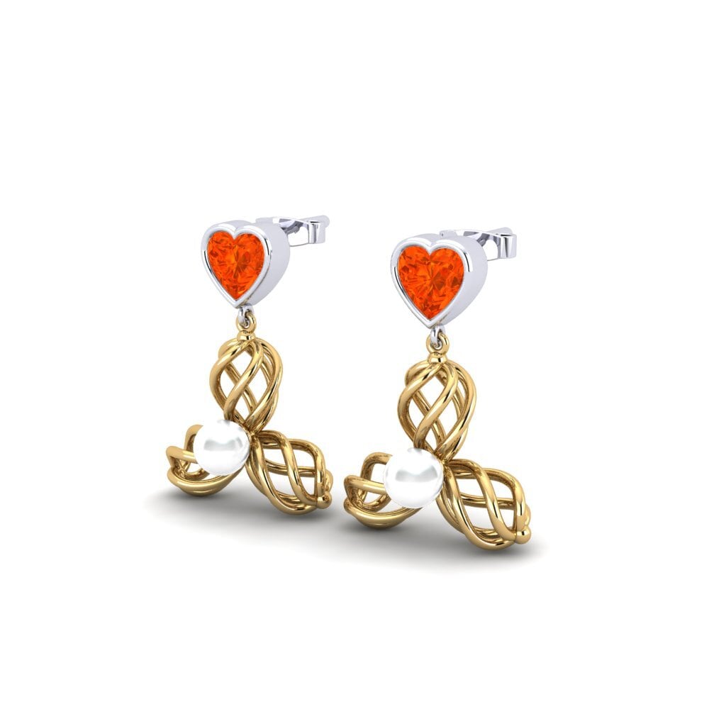 9ct Yellow & White Gold Fire Opal Women's Earring Vendable