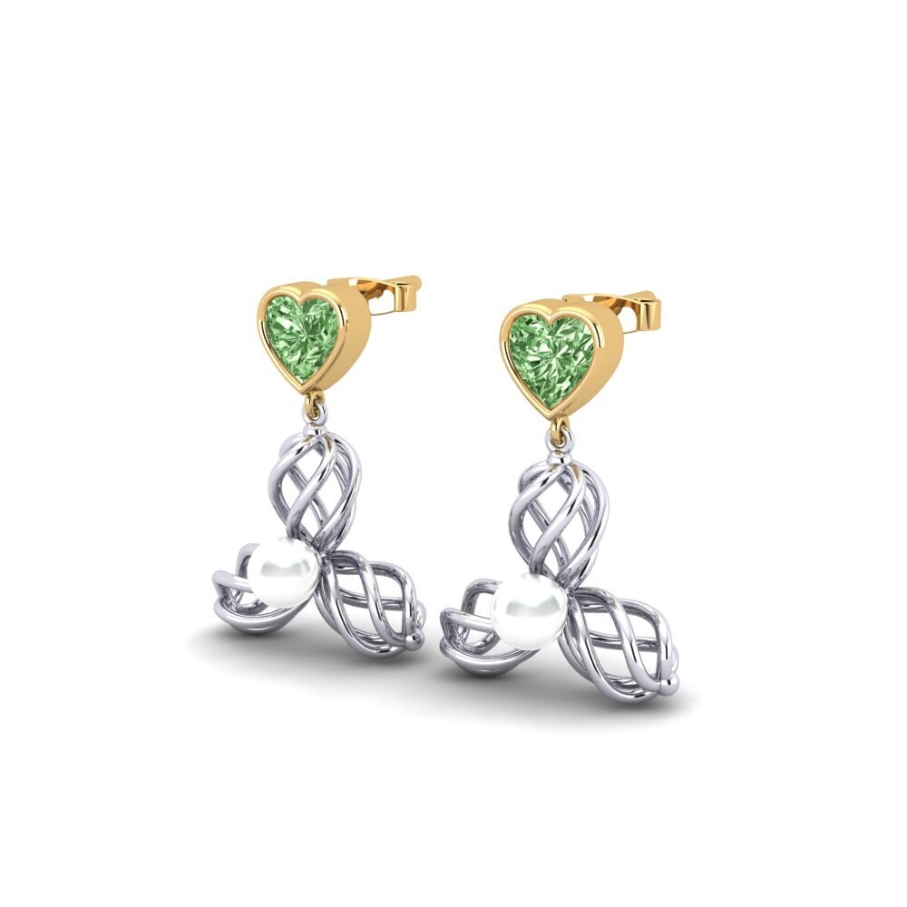 9ct White & Yellow Gold Green Diamond Women's Earring Vendable