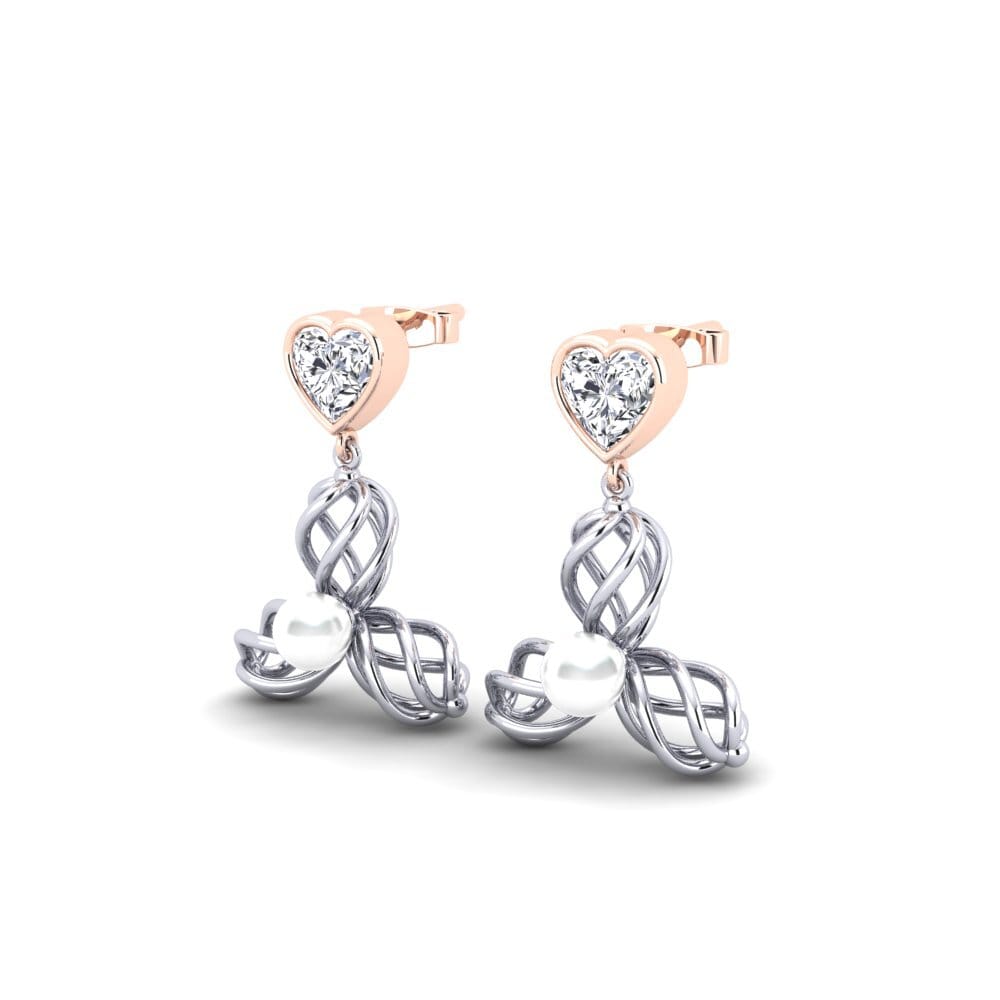 14k Oro Blanco & Rosa Diamante cultivado en laboratorio Pendiente de mujer Vendable