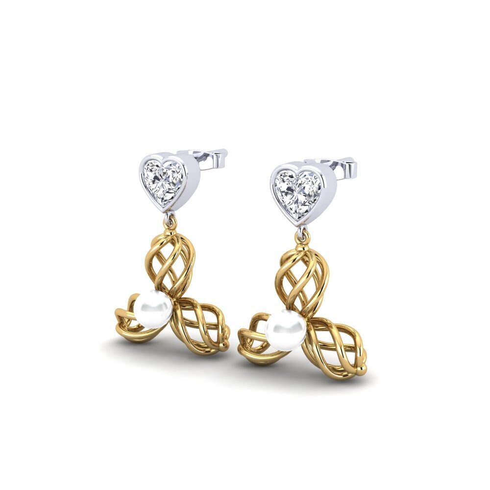 14k Oro Amarillo & Blanco Diamante cultivado en laboratorio Pendiente de mujer Vendable