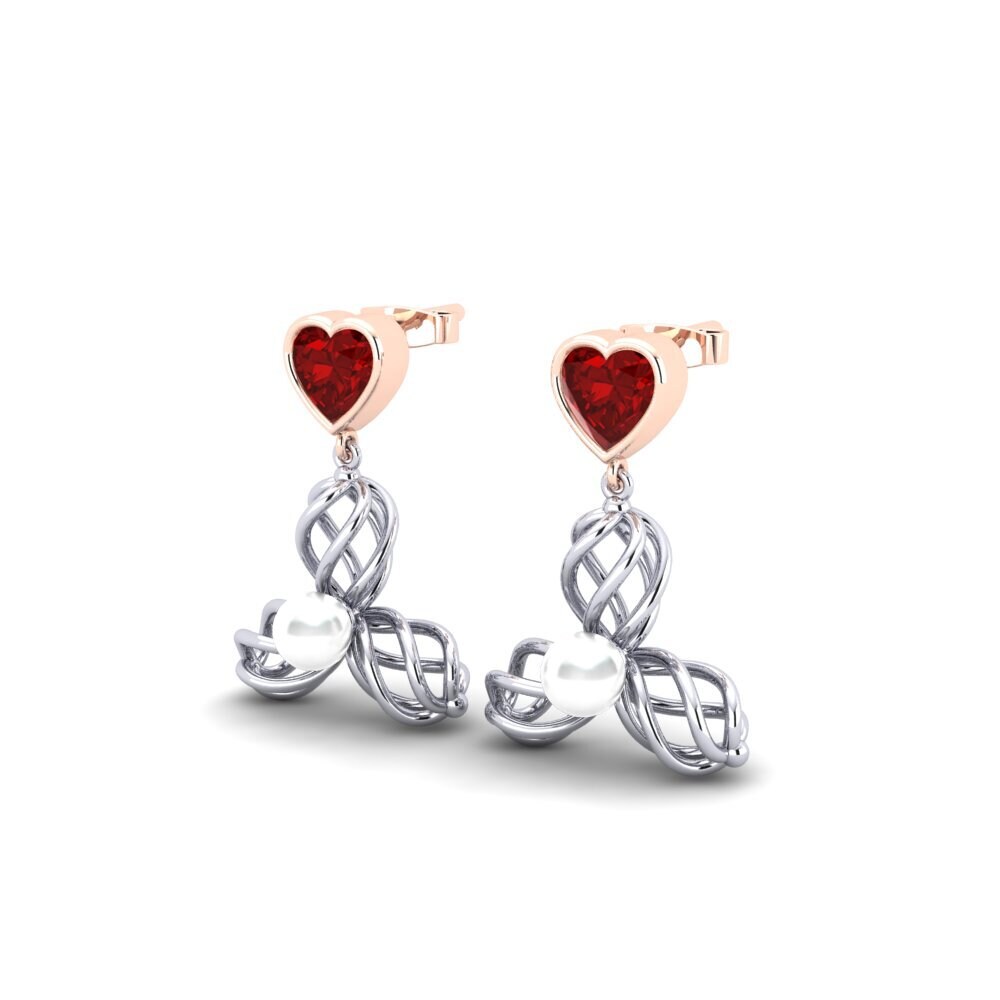 9ct White & Rose Gold Ruby (Lab Created) Women's Earring Vendable