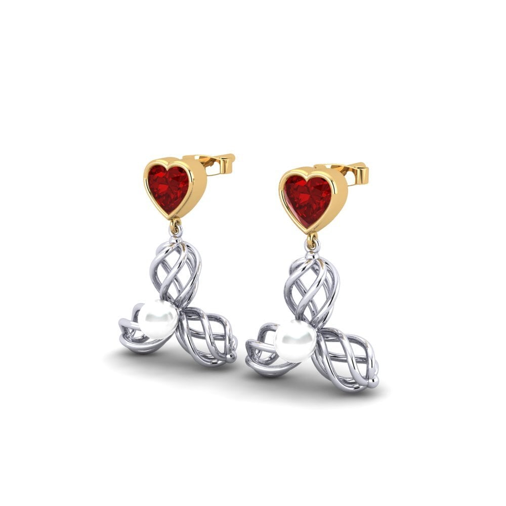9ct White & Yellow Gold Ruby (Lab Created) Women's Earring Vendable