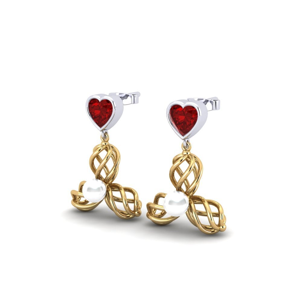 9ct Yellow & White Gold Ruby (Lab Created) Women's Earring Vendable