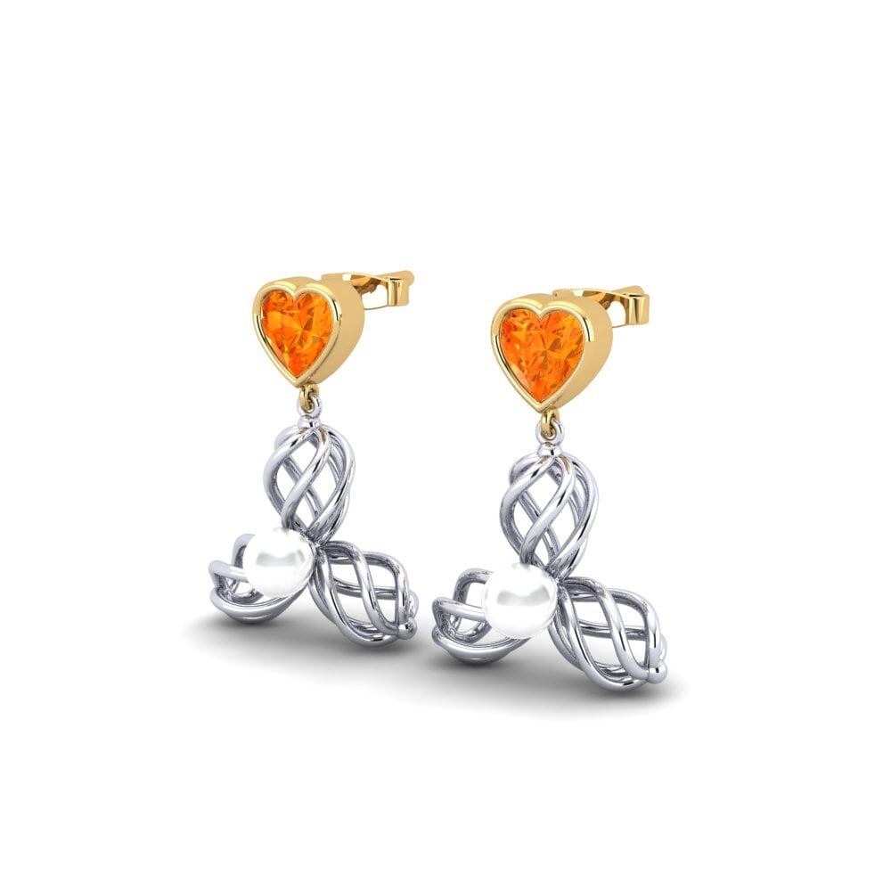 9ct White & Yellow Gold Orange Sapphire Women's Earring Vendable