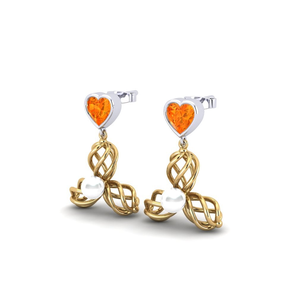 14ct Yellow / White Gold Orange Sapphire Women's Earring Vendable