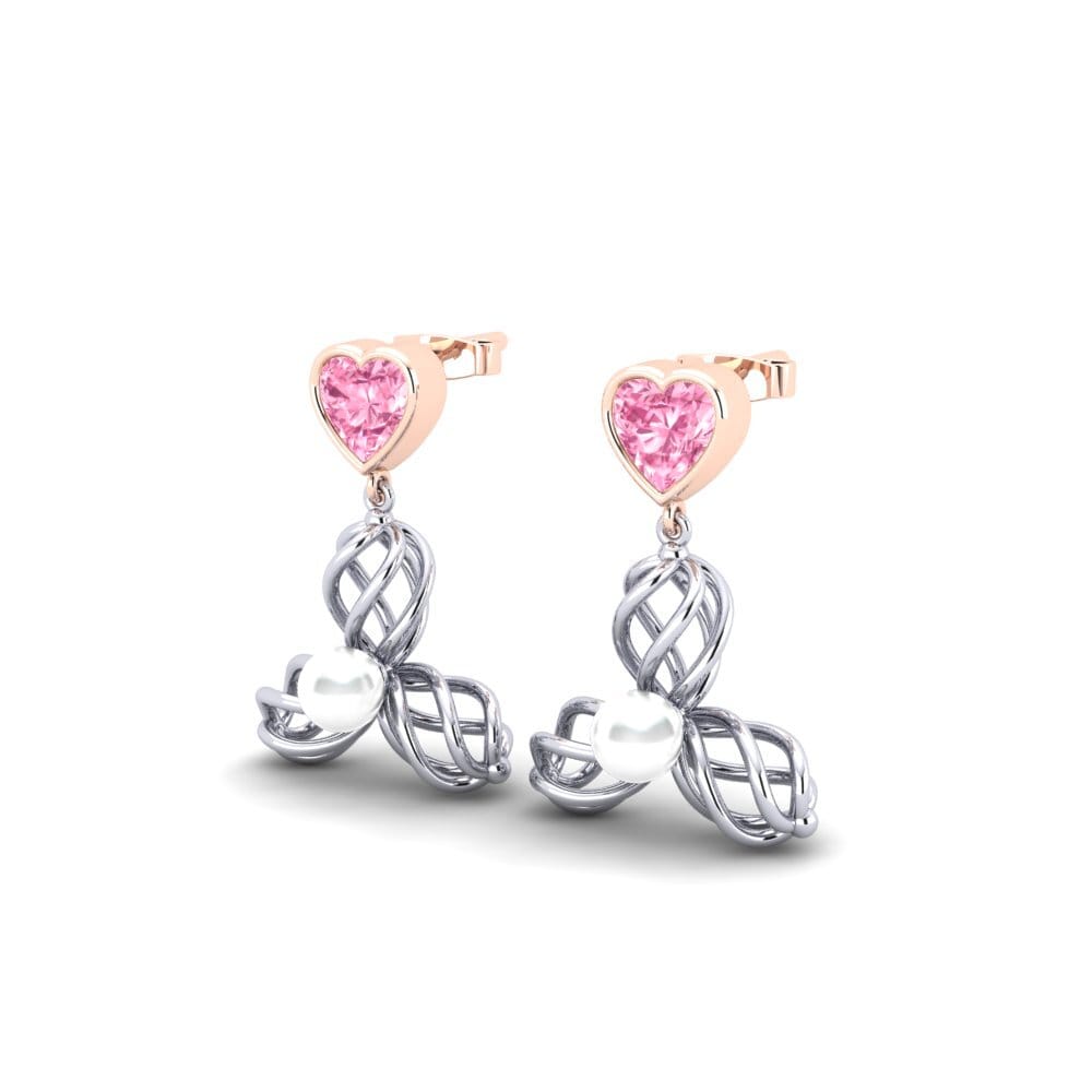 14k Oro Blanco & Rosa Zafiro Rosado Pendiente de mujer Vendable