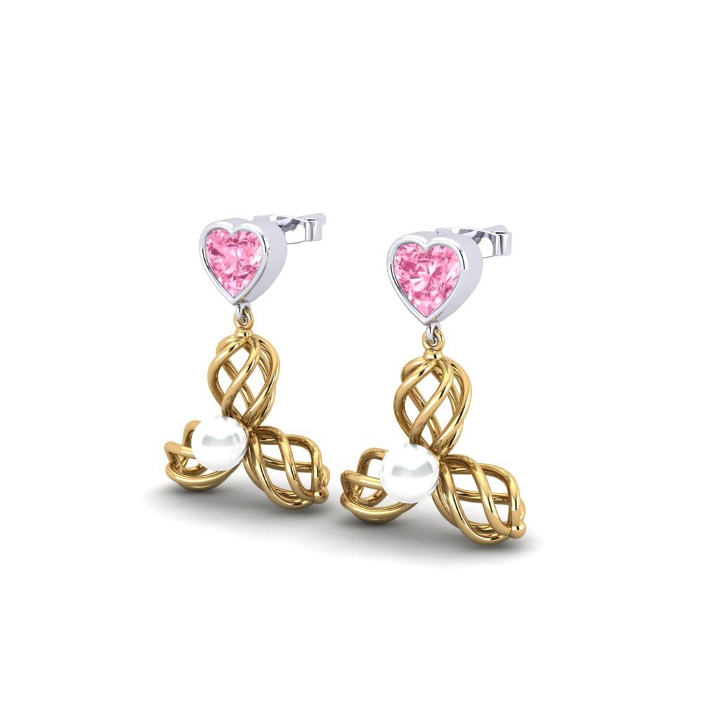 14ct Yellow & White Gold Pink Sapphire Women's Earring Vendable