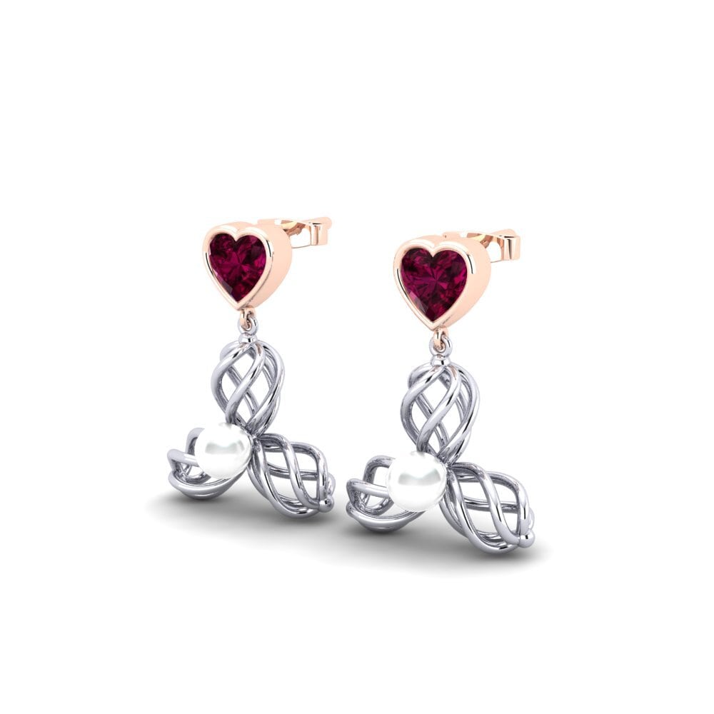 9ct White & Rose Gold Rhodolite Garnet Women's Earring Vendable