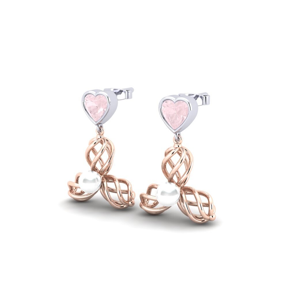 9k Oro Rosa & Blanco Cuarzo rosa Pendiente de mujer Vendable