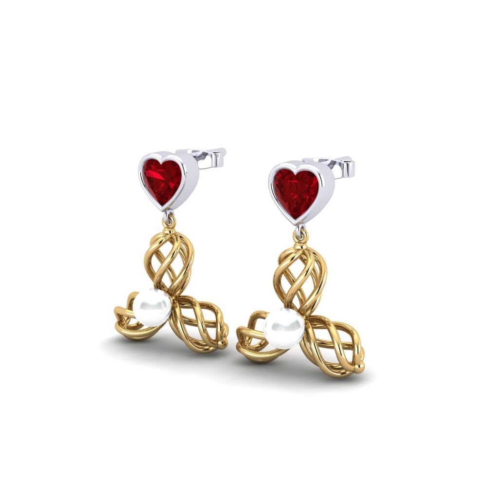 9ct Yellow & White Gold Red Zirconia Women's Earring Vendable