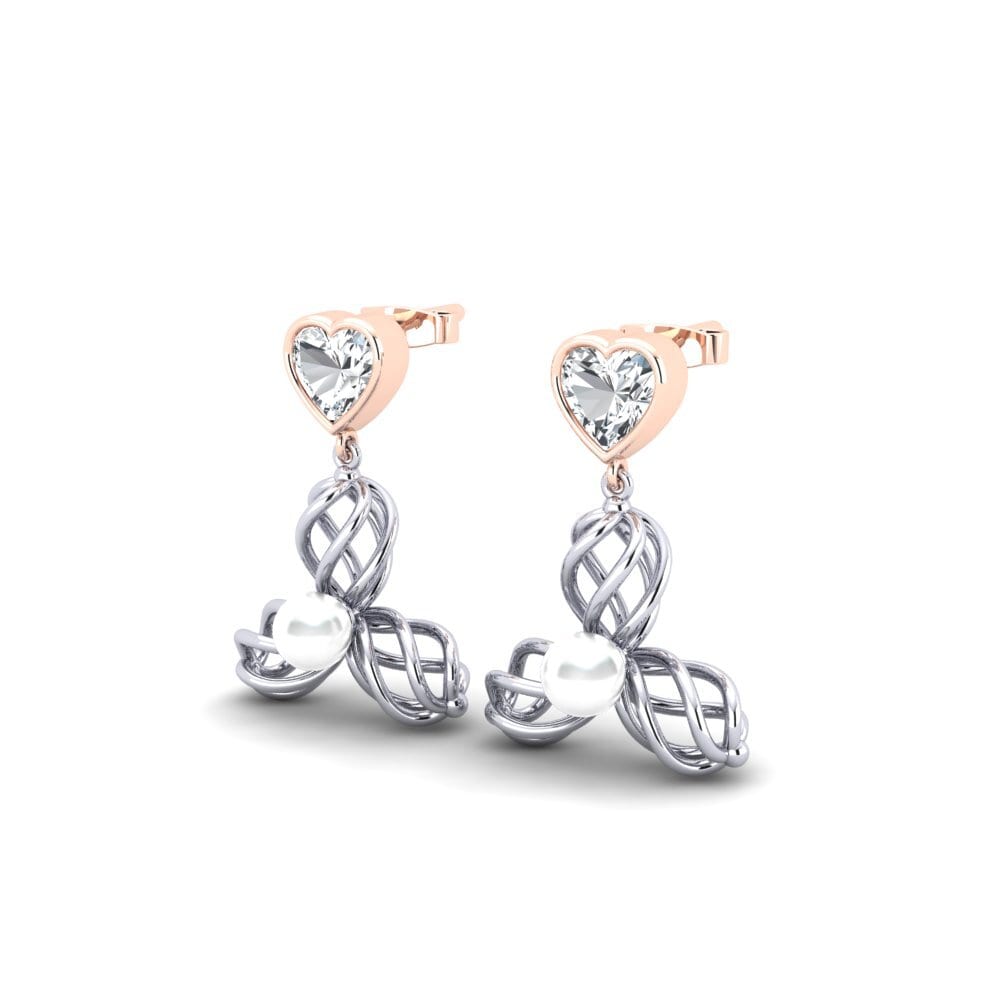 9ct White & Rose Gold White Zircon Women's Earring Vendable