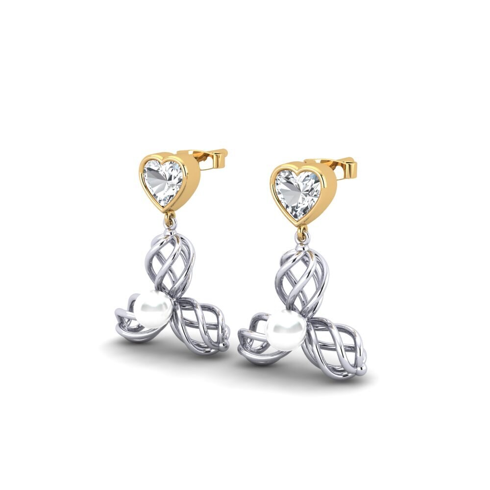 9ct White & Yellow Gold White Zircon Women's Earring Vendable
