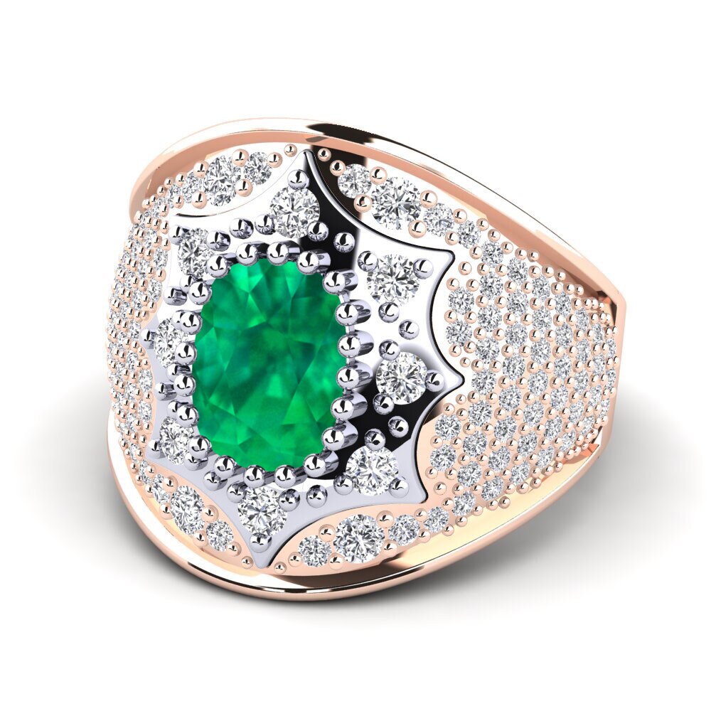 Bagues Or Rose& Blanc 14k Émeraude Premium