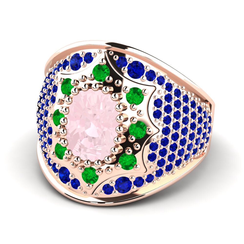 Anillo Venus 14k Oro Rosa Cuarzo rosa Premium 1.8 Quilates Cojín