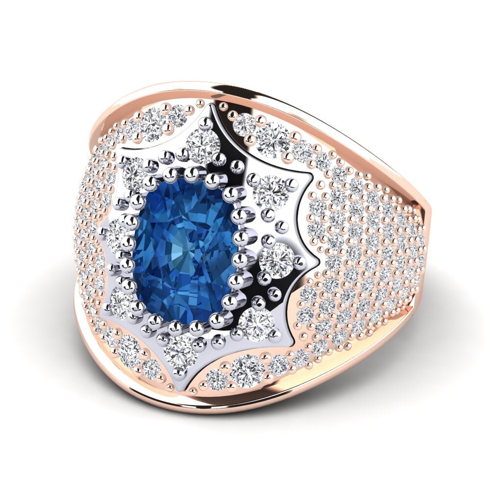 Bagues Or Rose& Blanc 18k Zircone Bleu Foncé Premium