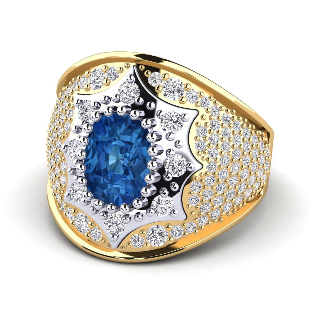 Bagues Or Jaune & Blanc 18k Zircone Bleu Foncé Premium