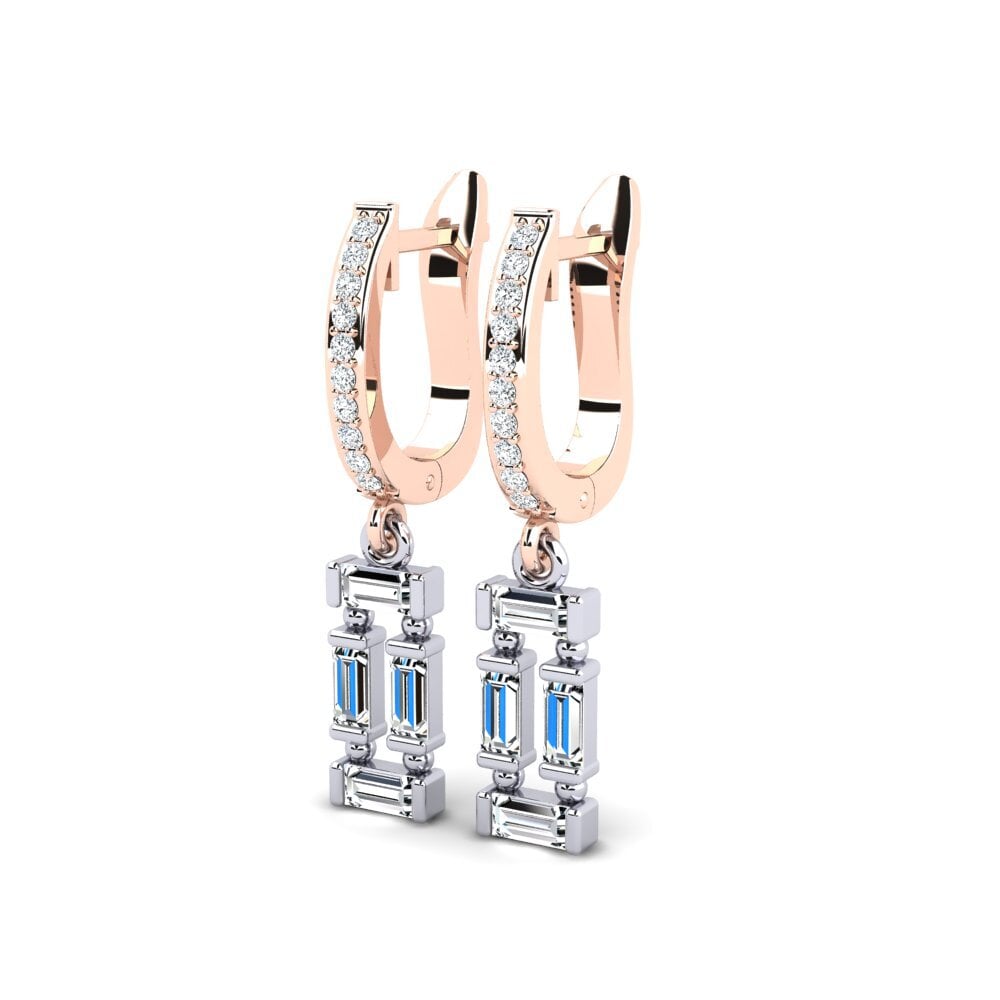 14k Oro Blanco / Rosa Baguette Pendiente de mujer Vereux