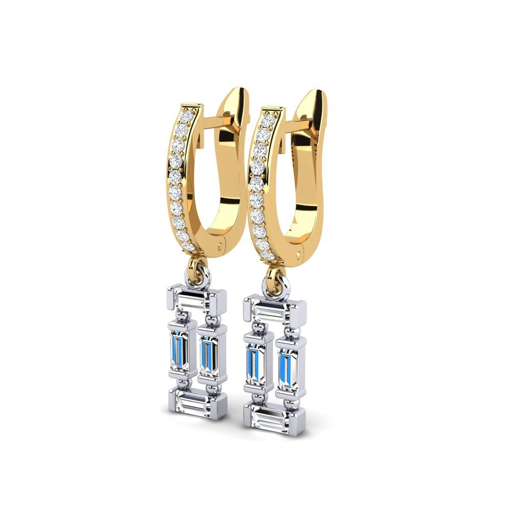 14k Oro Blanco & Amarillo Baguette Pendiente de mujer Vereux