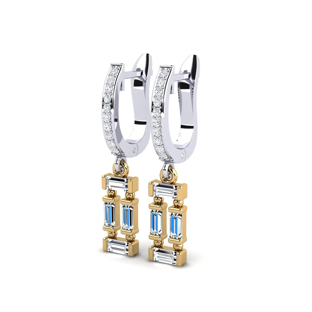 14k Oro Amarillo/Blanco Baguette Pendiente de mujer Vereux