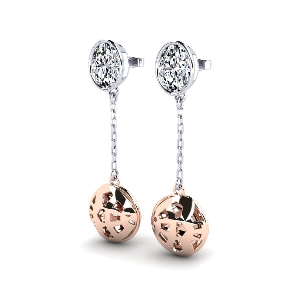 14k Oro Blanco & Rosa Ovalado Pendiente de mujer Vern
