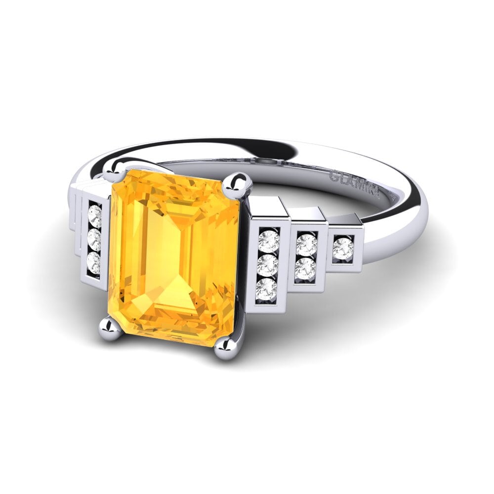 White Silver Citrine Engagement Ring Verona