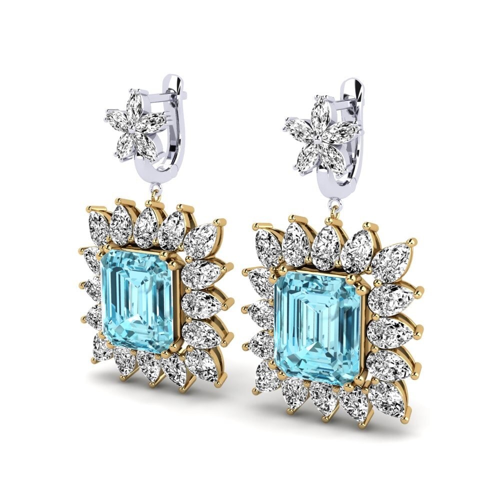 18ct Yellow & White Gold Blue Zircon Women's Earring Vertie