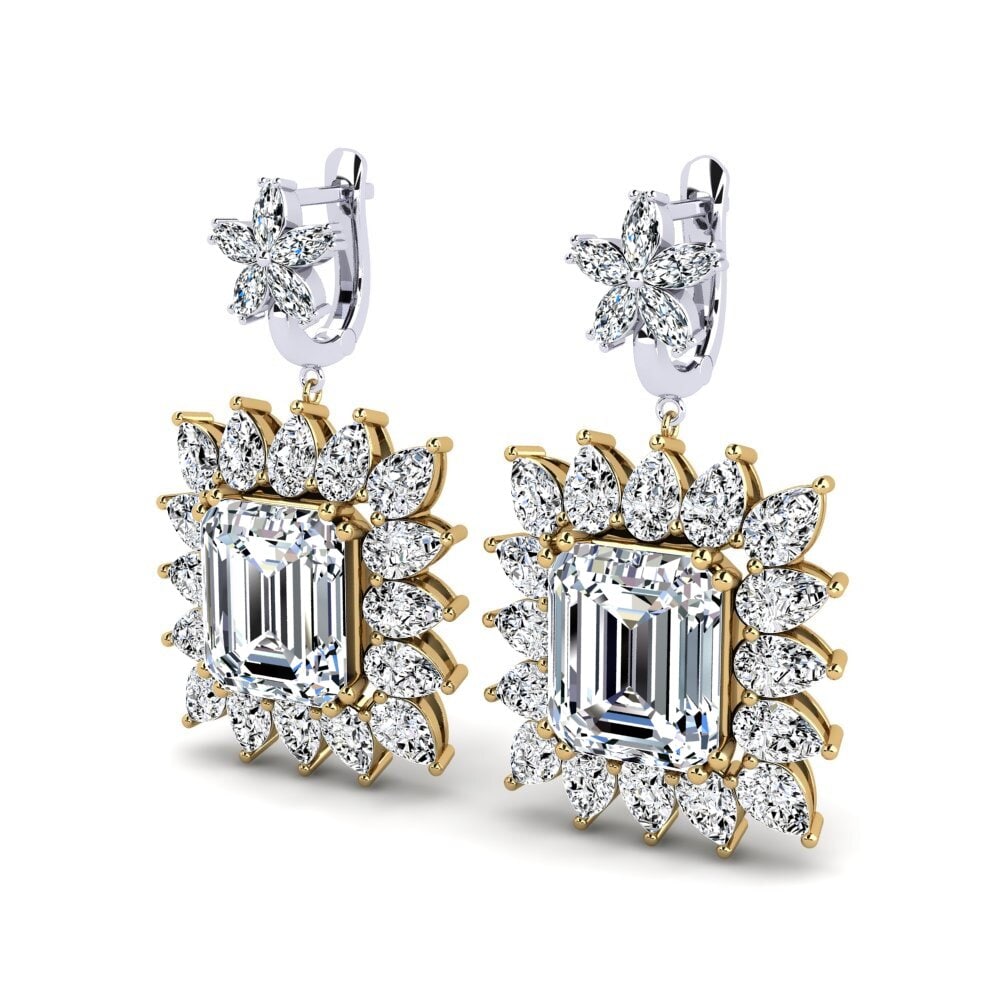 14k Oro Amarillo & Blanco Esmeralda Pendiente de mujer Vertie