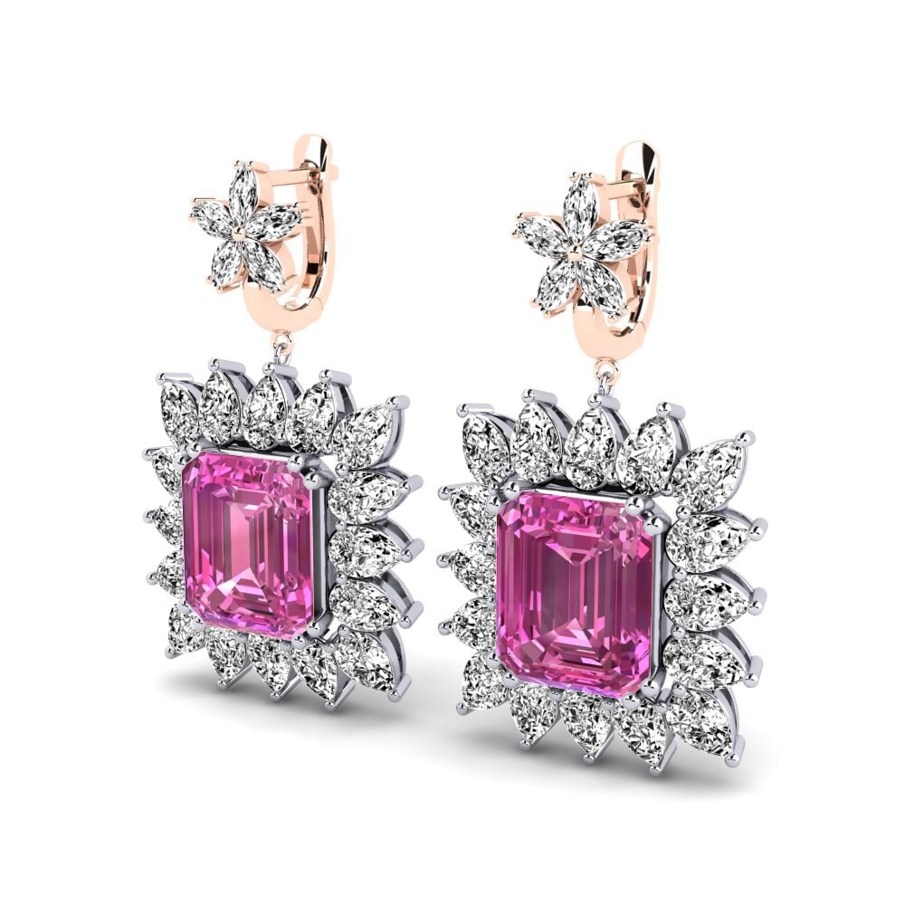 14k Oro Blanco & Rosa Topacio Rosa Pendiente de mujer Vertie