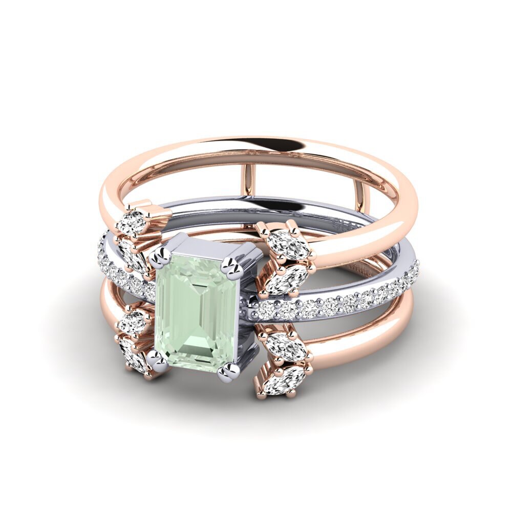 14ct Rose & White Gold Green Amethyst Ring Vexemi - SET