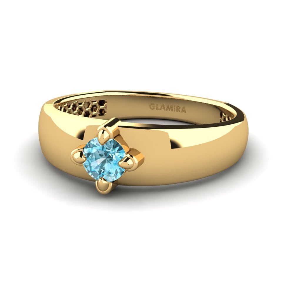 18ct Yellow Gold Blue Zircon Men's Ring Viaggio
