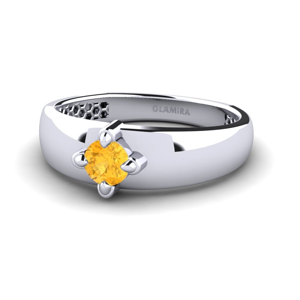 14k Oro Blanco Citrino Anillo de Hombre Viaggio