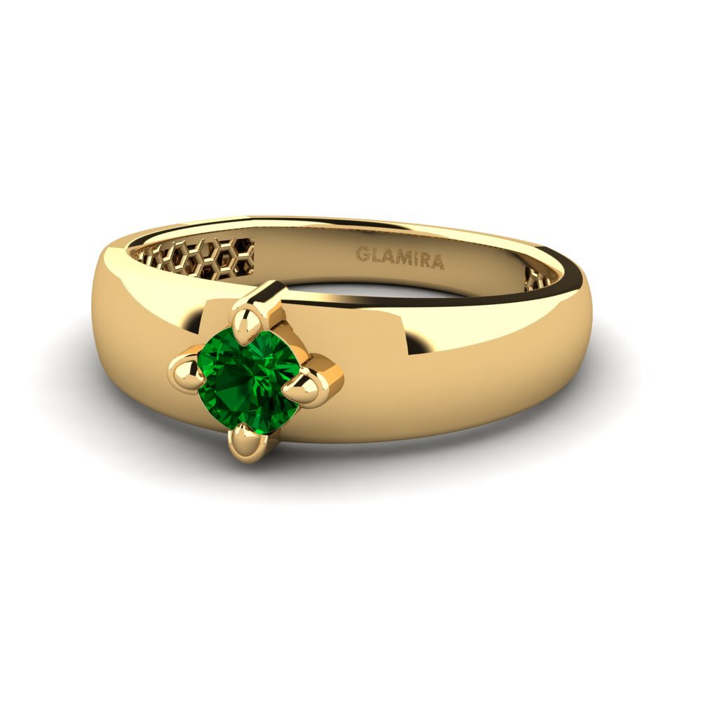 14k Oro Amarillo Circonita Verde Anillo de Hombre Viaggio