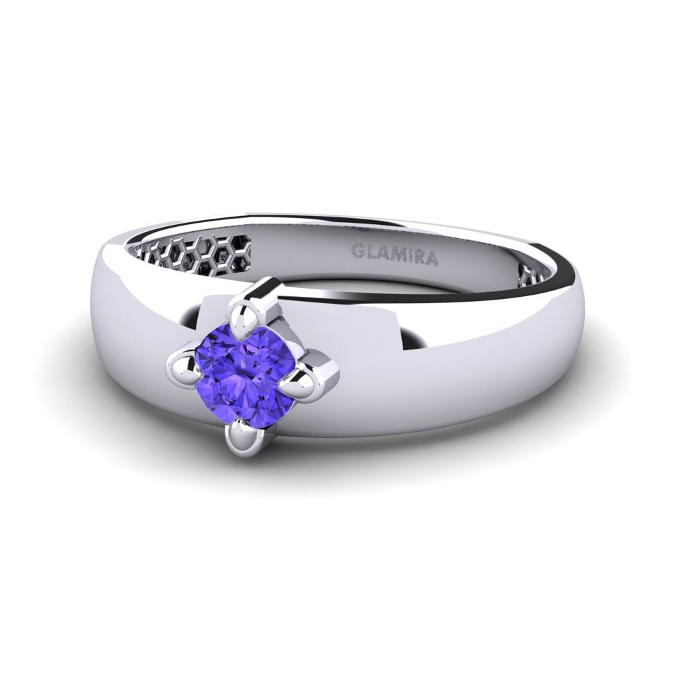 14k Oro Blanco Tanzanita Anillo de Hombre Viaggio