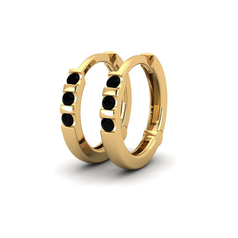 Ouro Amarelo 14K Safira negra Brincos Feminino Vicental