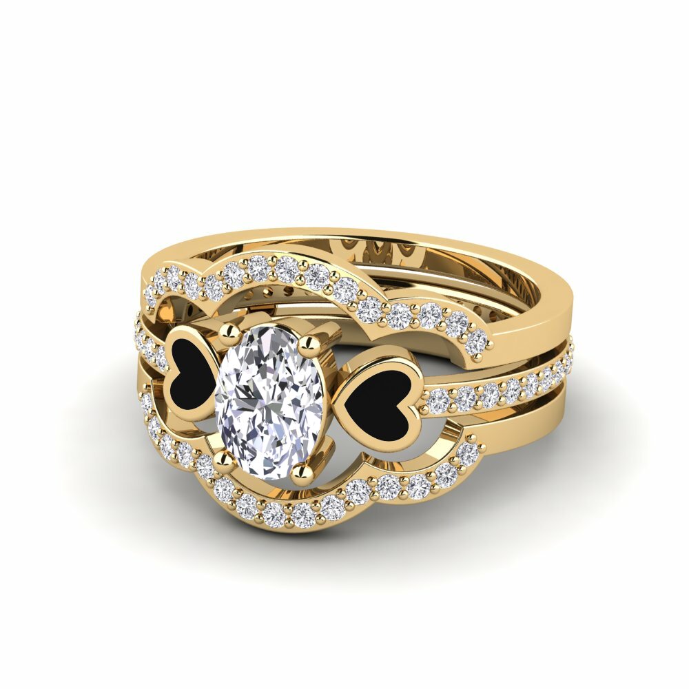 Oval 0.66 Carat Enhancer Diamond 14k Yellow Gold Ring Vigetea - SET