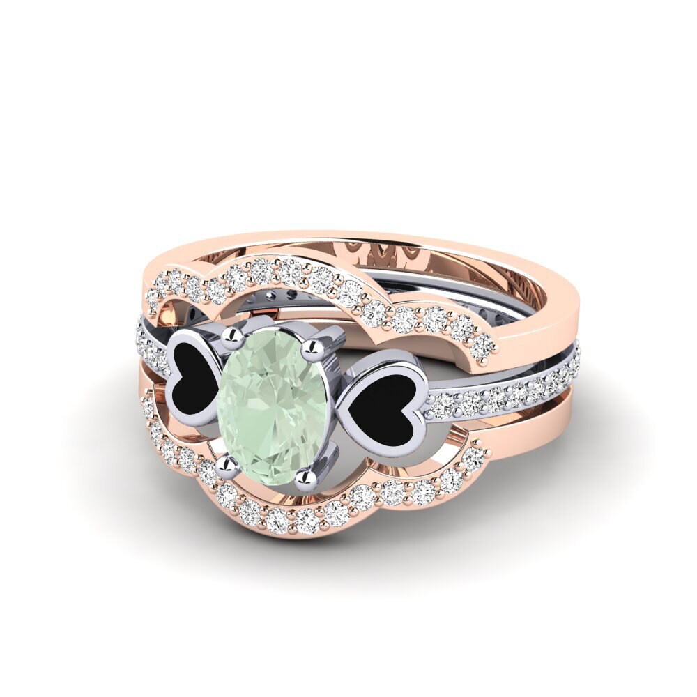 14ct Rose & White Gold Green Amethyst Ring Vigetea - SET
