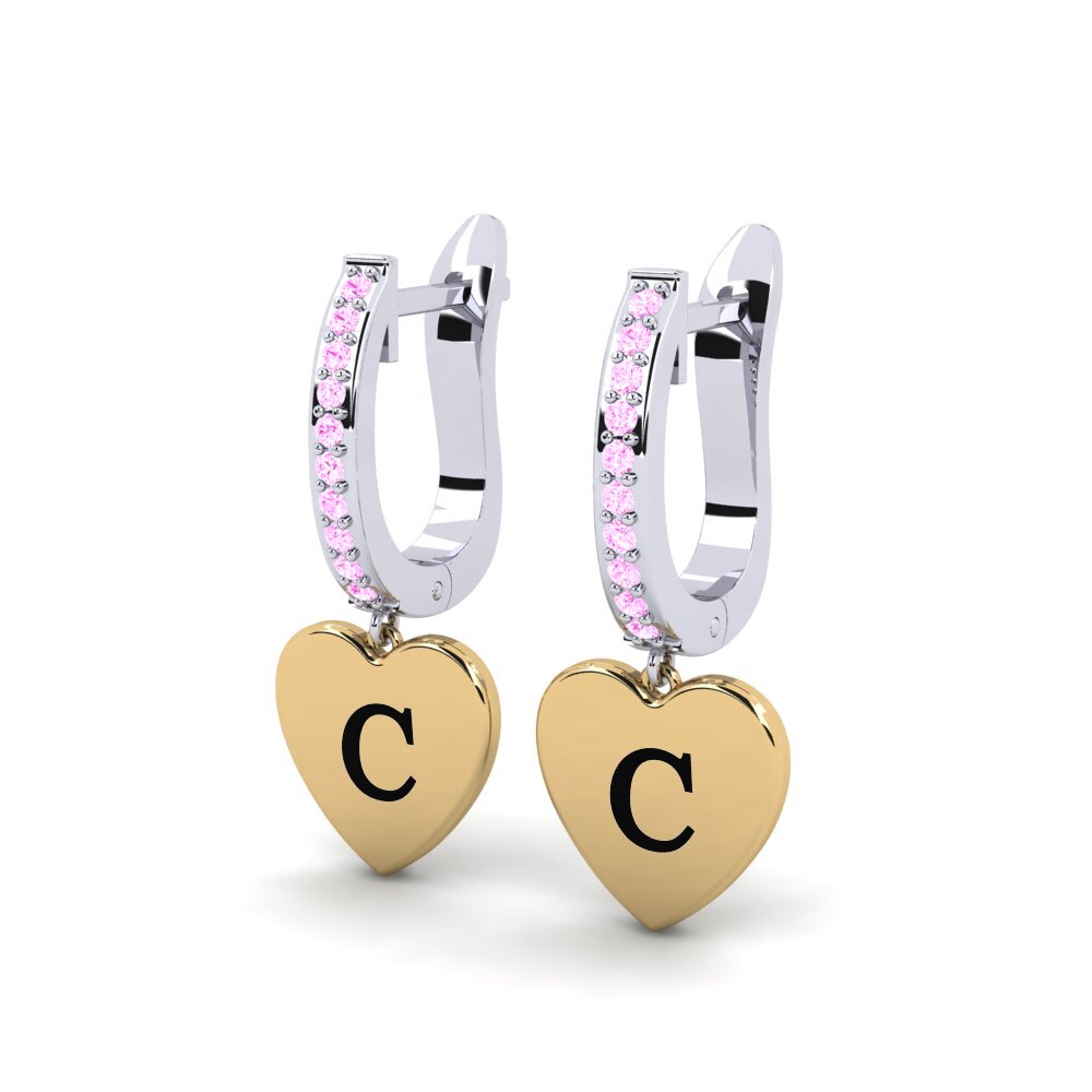 9k Oro Blanco & Amarillo Zafiro Rosado Pendiente de mujer Vingtieme - C