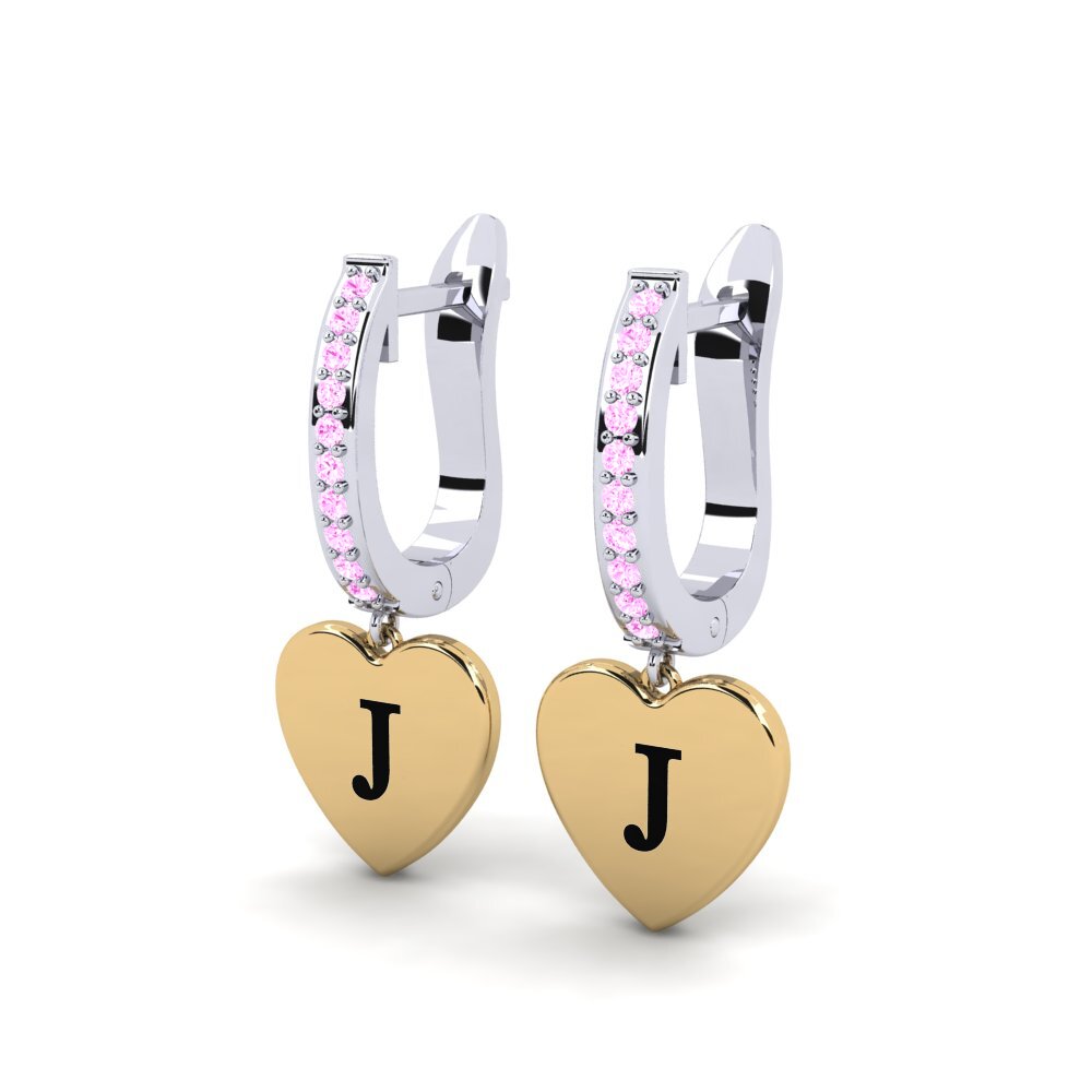 9k Oro Blanco & Amarillo Zafiro Rosado Pendiente de mujer Vingtieme - J