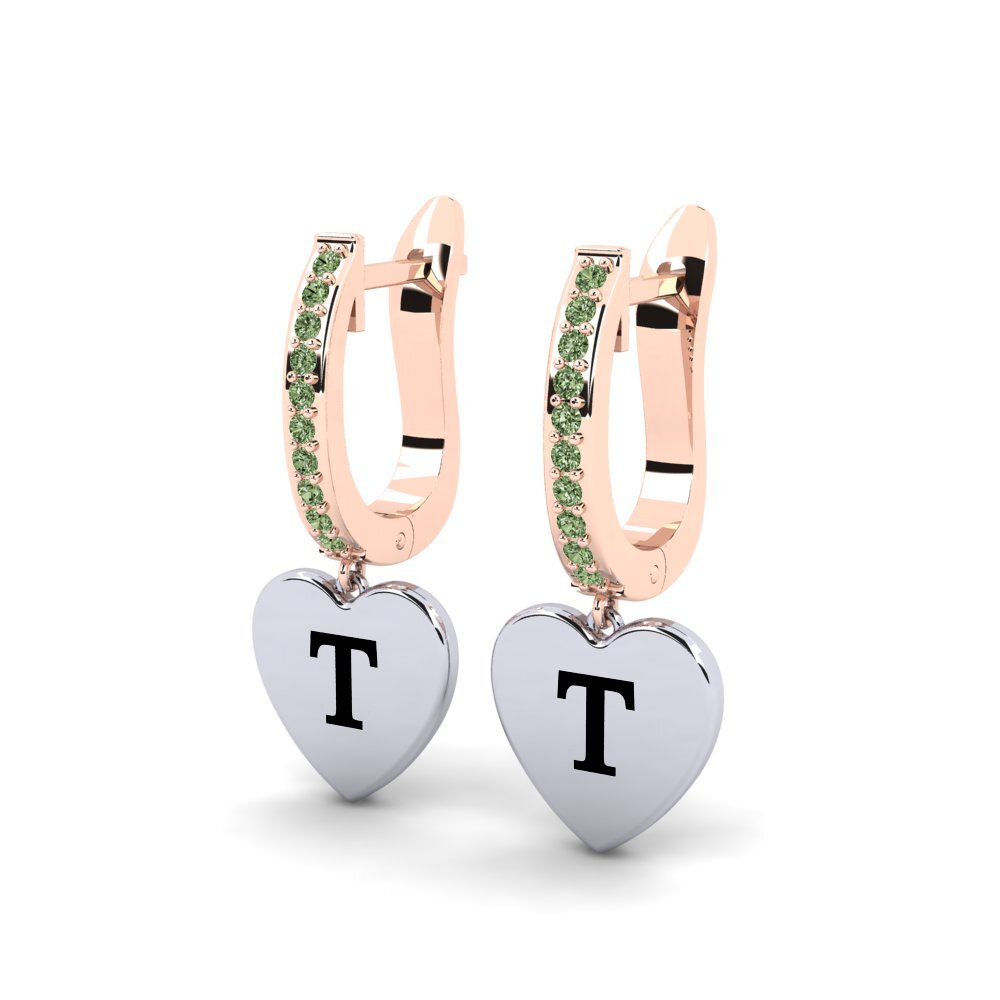 14k Oro Rosa & Blanco Diamante Verde Pendiente de mujer Vingtieme - T
