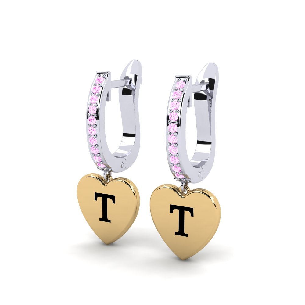 9k Oro Blanco & Amarillo Zafiro Rosado Pendiente de mujer Vingtieme - T