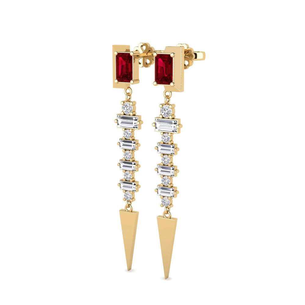 Emerald Cut Red Zirconia Women's Earring Violaceae - A