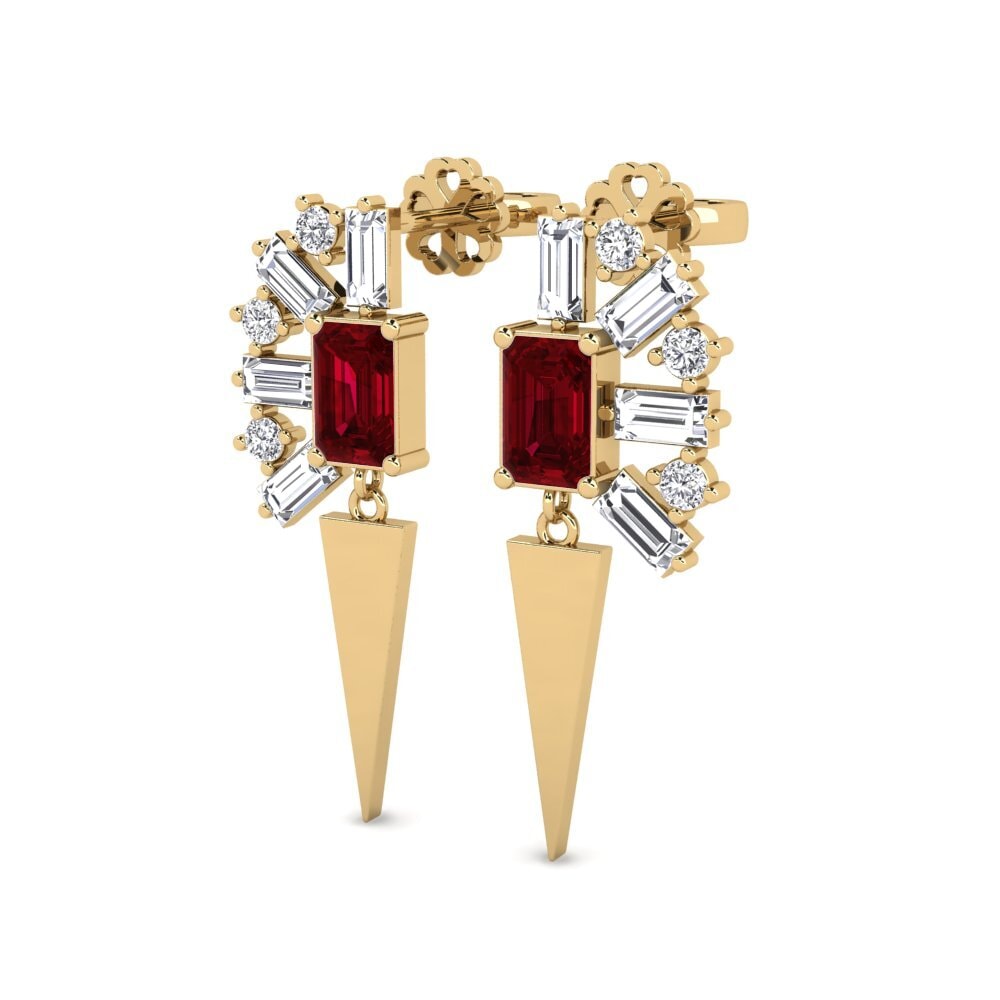 Emerald Cut Red Zirconia Women's Earring Violaceae - B