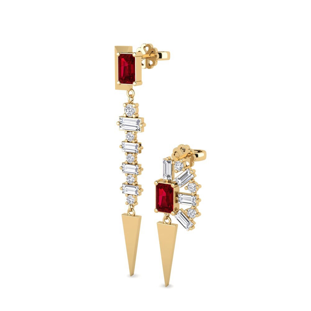 Emerald Cut Red Zirconia Women's Earring Violaceae - SET