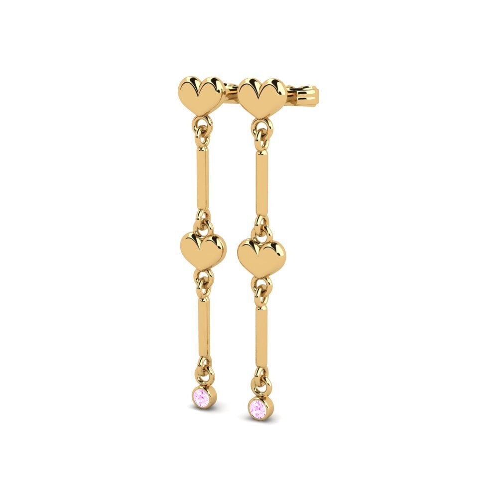 14k Oro Amarillo Zafiro Rosado Pendiente de mujer Violon