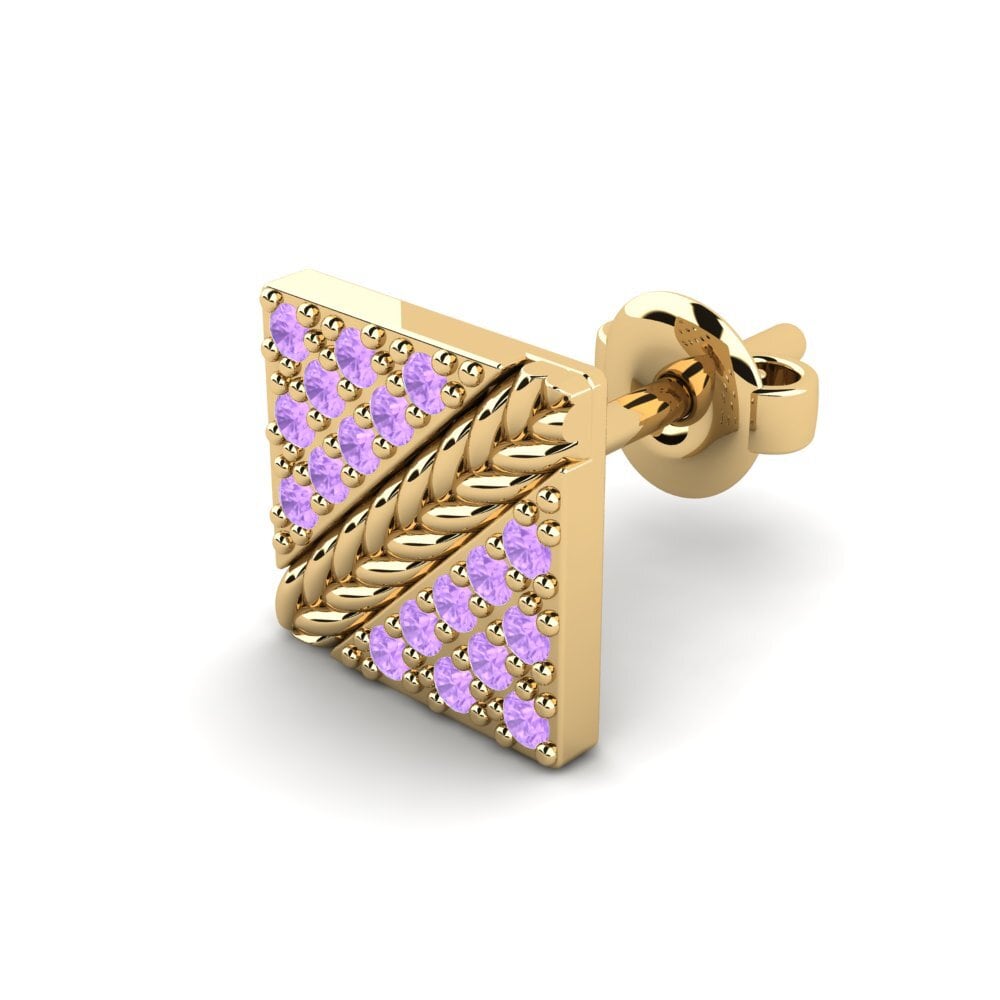 14ct Yellow Gold Amethyst Men's Earring Voidrim