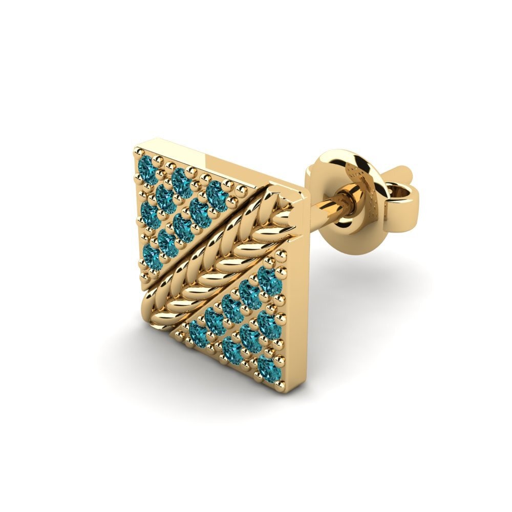 14ct Yellow Gold Blue Diamond Men's Earring Voidrim