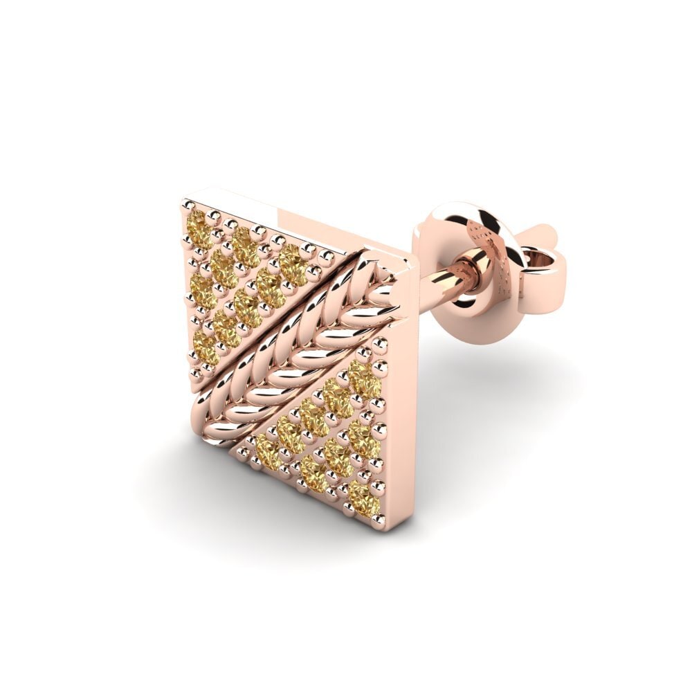 14ct Rose Gold Brown Diamond Men's Earring Voidrim