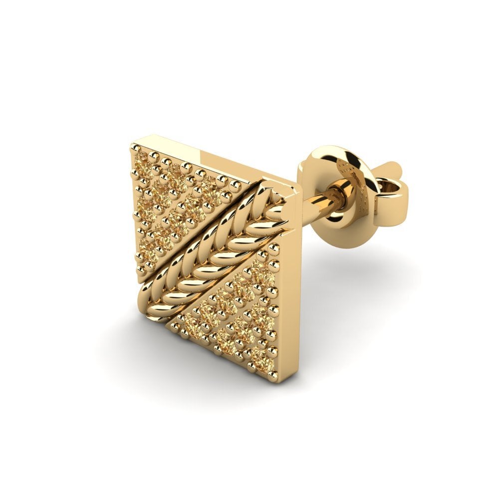 14ct Yellow Gold Brown Diamond Men's Earring Voidrim