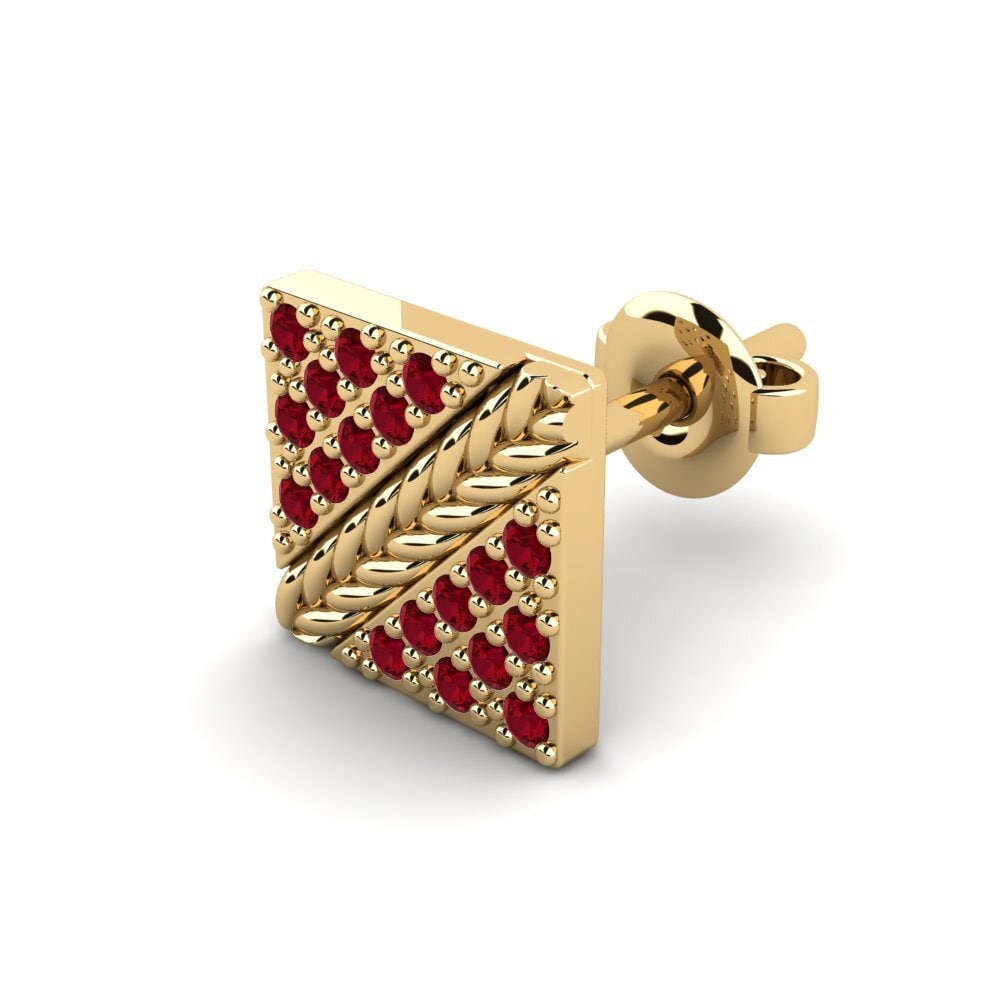 9ct Yellow Gold Red Zirconia Men's Earring Voidrim